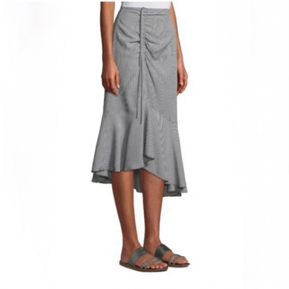 Club Monaco Ruanne Skirt Ruched Midi Gingham Asymmetrical Size 2 Black White